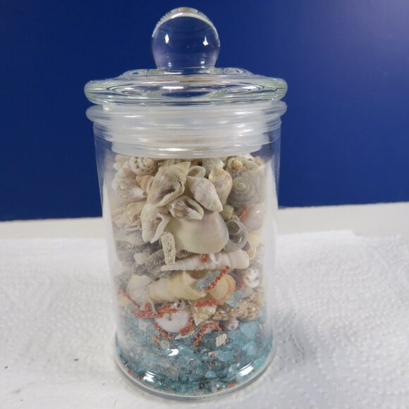 REAL tiny sea shells in a New Glass Jar w seal & lid 4.5" tall - Picture 3 of 12
